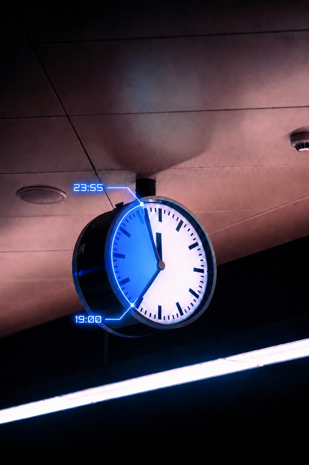 Clock showing 19:00 and 23:55, reflecting Coolzoone’s afterwork opening hours