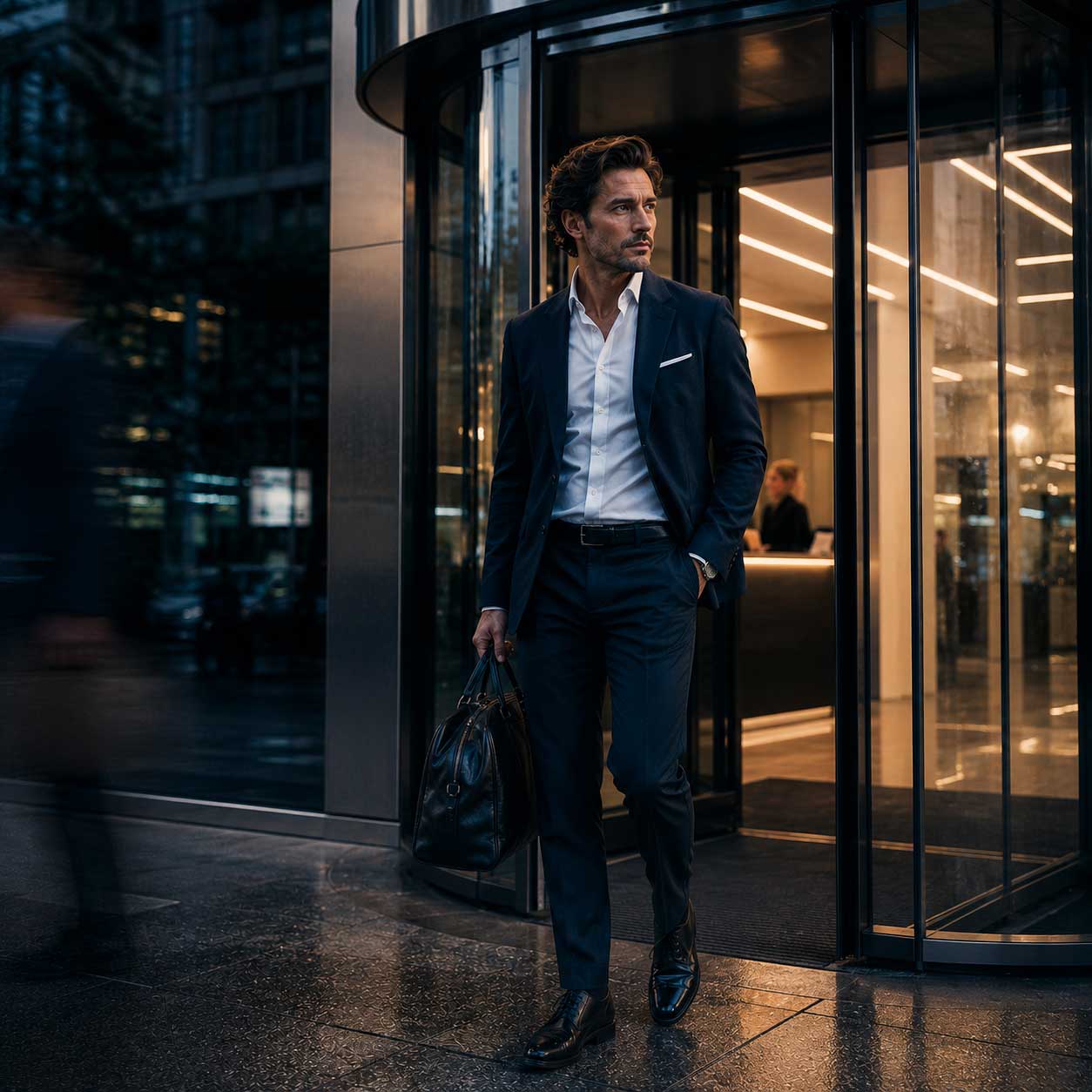 Business professional leaving work in the evening